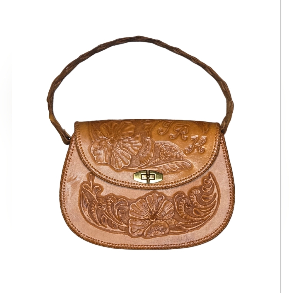 Vintage Tan Floral Embossed Crossbody Bag